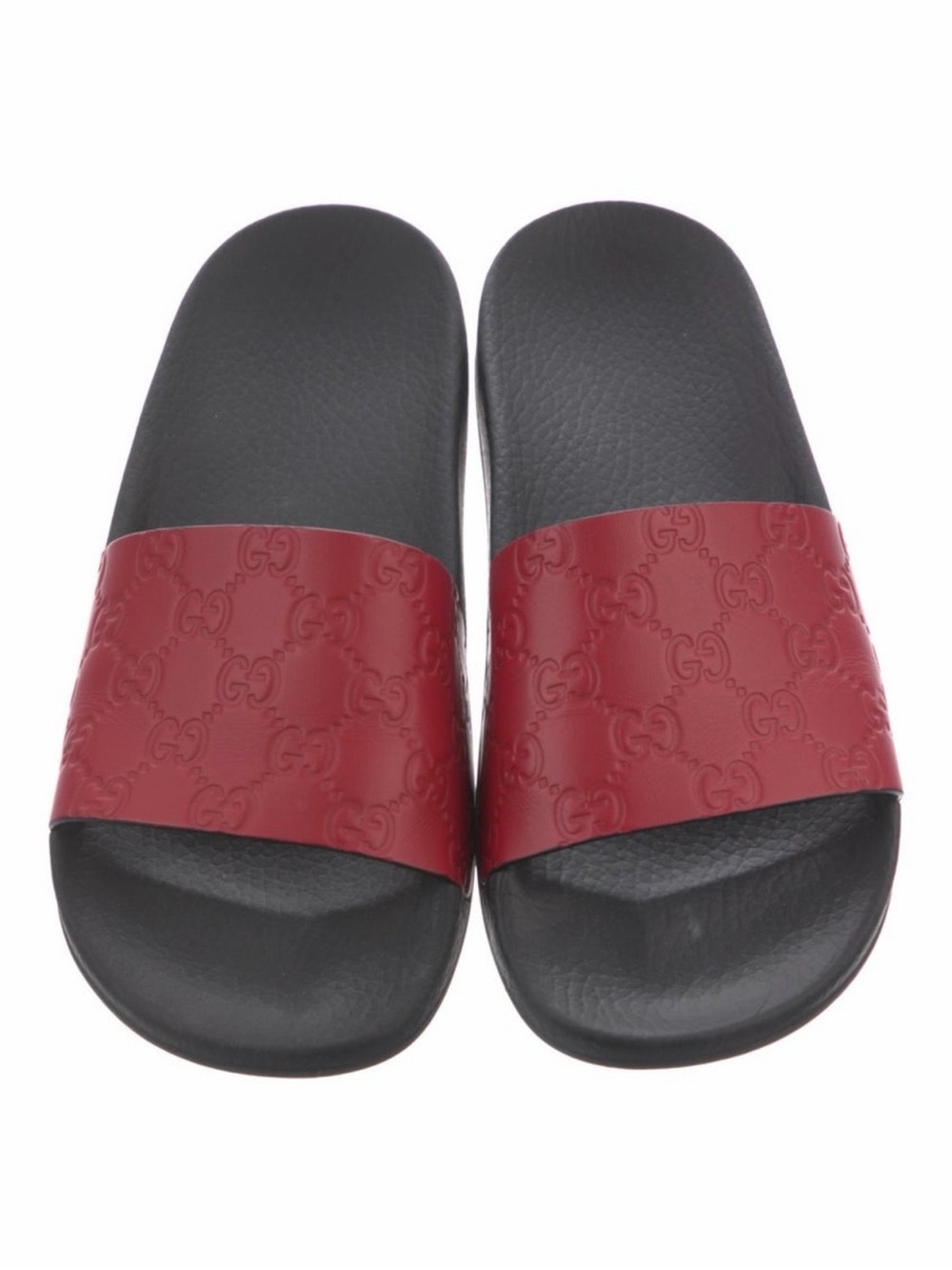 Gucci Red Embossed Leather Slides